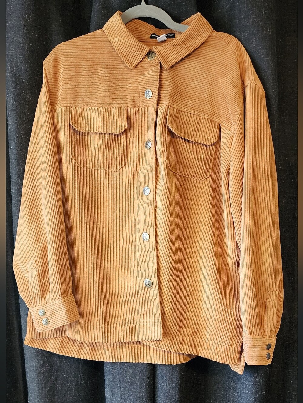 Karl Lagerfeld Paris Tan Corduroy Button-Up Shirt Women’s Large